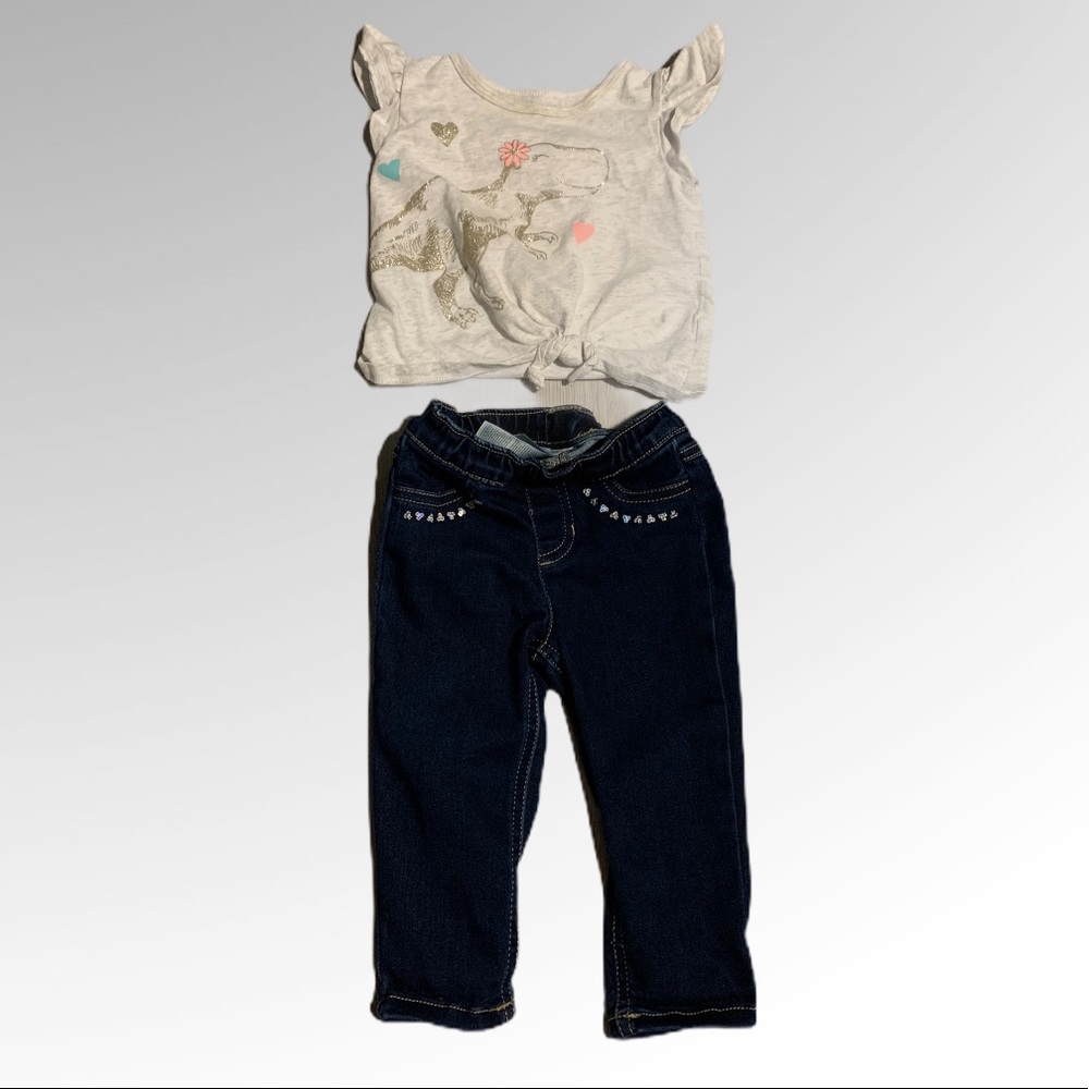 Bedazzled jeans and dinosaur tee toddler outfit